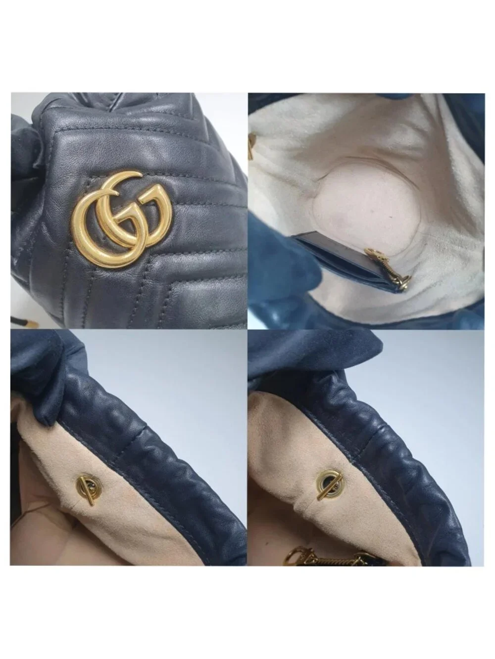 Authentic Gucci GG Marmont Bucket Bag Black Leather